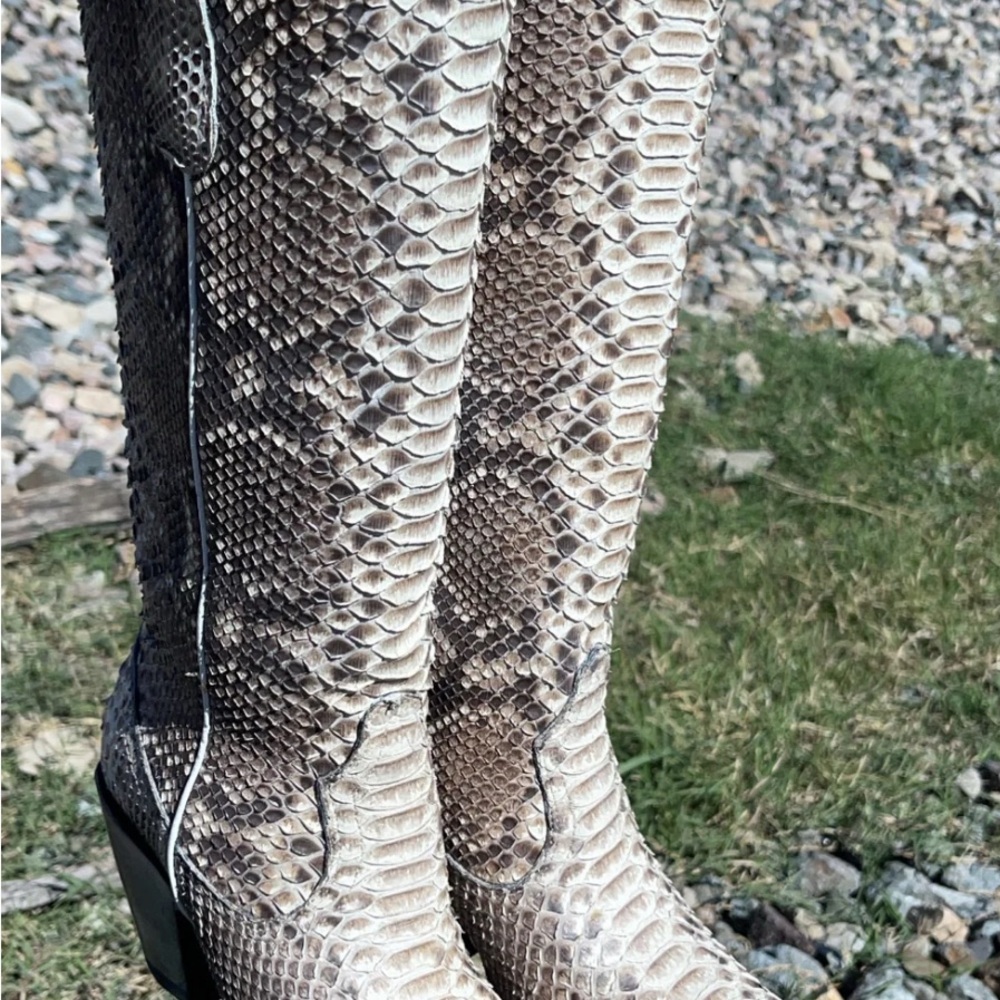 Corral Taupe Snakeskin-Print Knee Boots